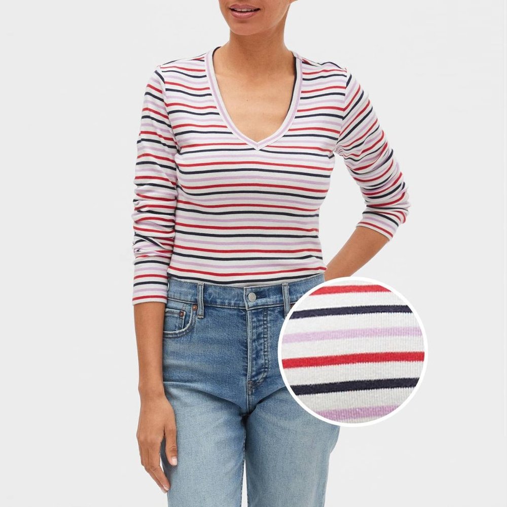 GAP Factory Favorite V-Neck T-Shirt Multi Stripe Sz L NWT